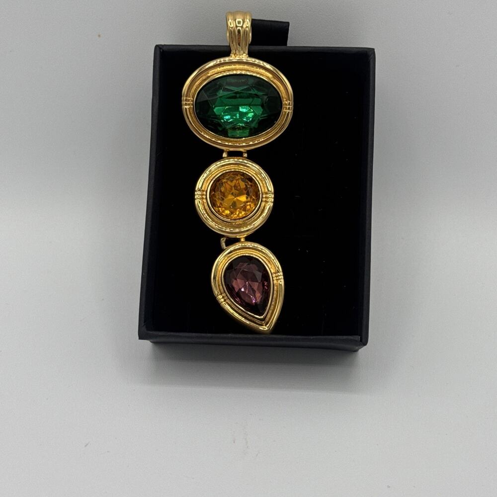 Vintage Sandra Miller Burrows SMB Goldtone Necklace Triple Jewel Slider necklace